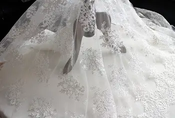 

2 Meters 2016 High End Fine Workmanship Tulle Sequin Lace Mesh Embroidered Wedding Lace Fabric with Cording Bridal Gown Lace