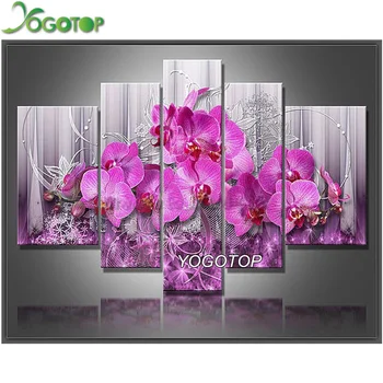 

YOGOTOP DIY Diamond Painting Cross Stitch Kits Diamond Embroidery Pink orchids Full Diamond Mosaic Needlework 5pcs ML099