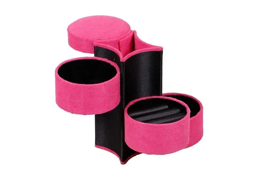 SZanbana, ярко-розовый Портативный чехол для хранения ювелирных изделий для путешествий, серьги, заколка для волос, держатель, бархатная трехслойная круглая форма