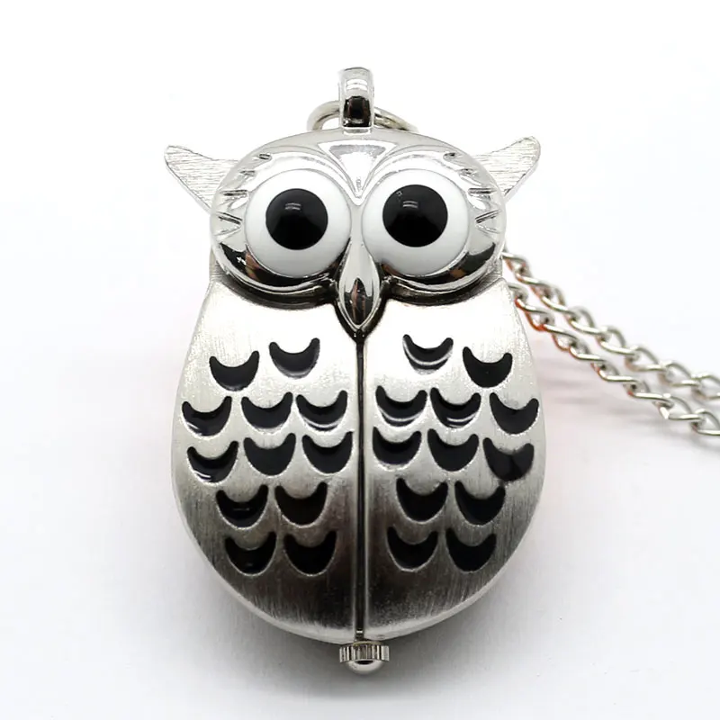 Simple Creative Silver Owl Quartz Watch Pendant Fashion Women Gift Retro Necklace Pocket Watch Vintage Lady Analog Clock (11)