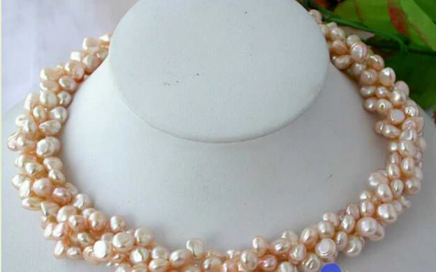 

HOT 0015227 4ROW 17" BAROQUE PINK KESHI REBORN PEARL NECKLACE