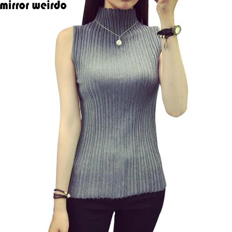 Spring Summer Sleeveless Pullover Turtleneck Knitted Sweater Women Sexy