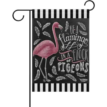 

Spring Summer Bird Flamingos Garden Flag Yard Flag Be A Unique Flamingo Striped Tropical Welcome Home House Flags 12"x18" Banner