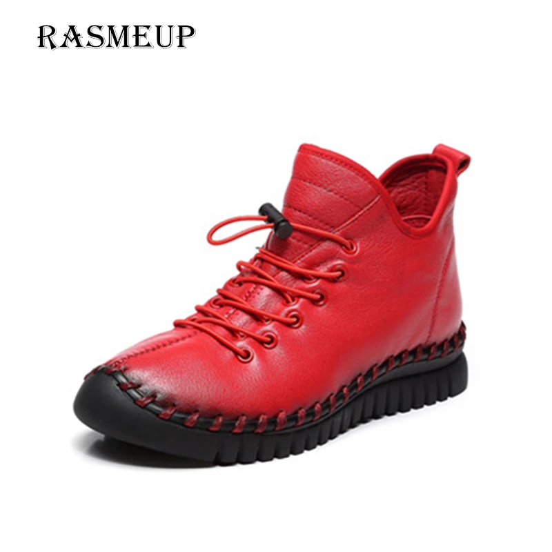 

Genuine Leather Handmade Women's Boots 2018 Autumn Winter Vintage Flat Soft Women Zip Ankle Boots Fashion Shoes Female Footwear