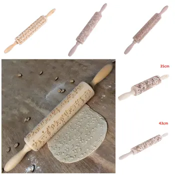 

1PC Rose Flower Cat Music Note Embossing Rolling Pin Baking Cookies Noodle Biscuit Fondant Cake Dough Engraved Roller Kitchen