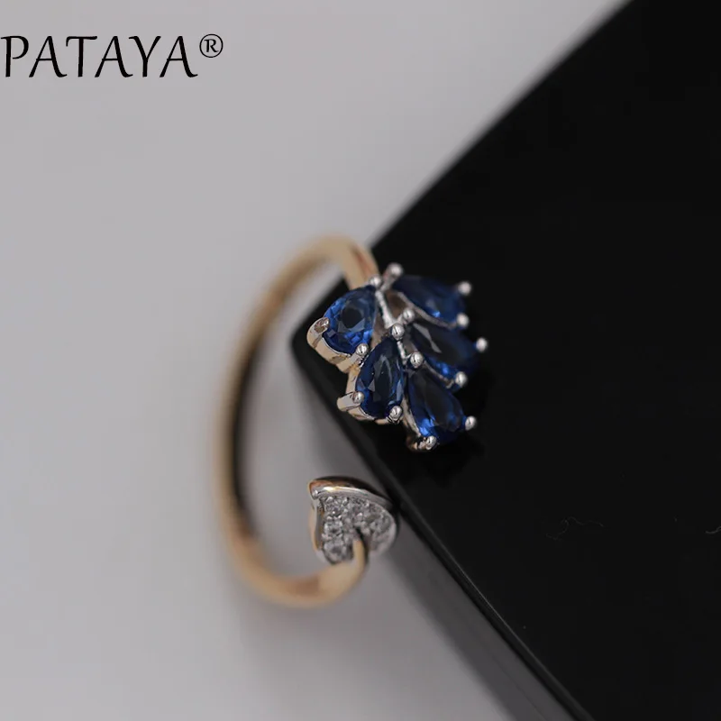 PATAYA модный бренд вверх открытые кольца AAA натуральный циркон кольцо 585 лист цвета розовое золото форма капли воды кольцо для женщин ювелирные изделия RU горячая распродажа