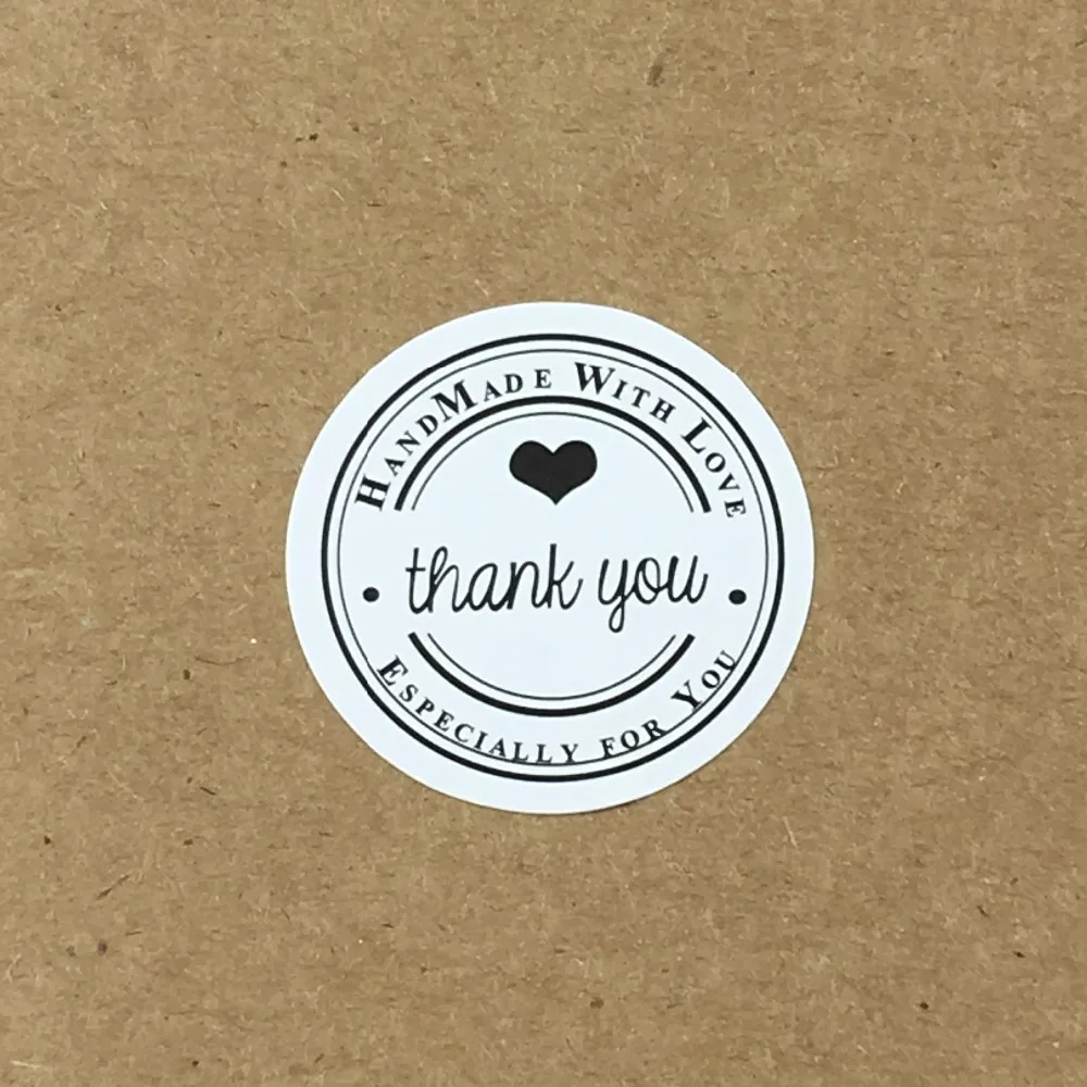 Us 6 56 18 Off 3cm Kraft Paper Round Thank You Sticker Labels Handmade With Love Wedding Gift Box Bag Sealing In Bags Wring