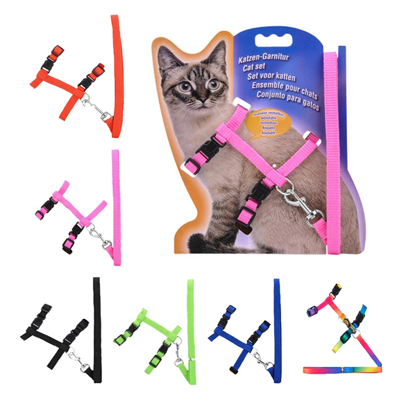 Нейлон Pet Cat Жгут поводок набор Регулируемый котенок воротник каната животное использовать привести пояса кошка ходьбы аксессуары без картона