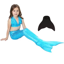 3 предмета купальный костюм для девочки детская футболка голубого зеленого, ярко-розового цвета с хвостом русалки+ бикини, купальники, девочек ванный комплект с/без Моноласты