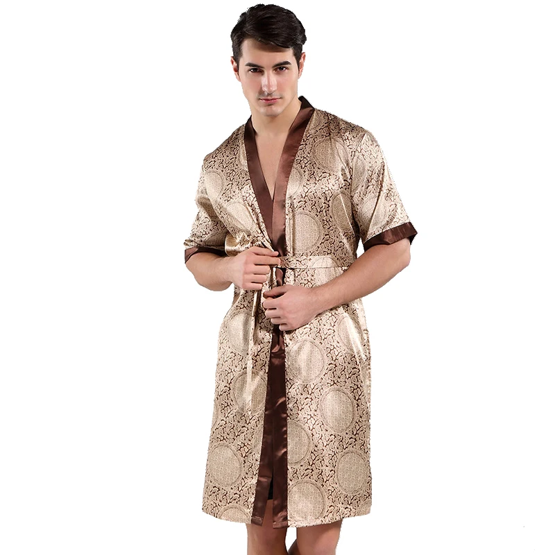 

Satin Soft Silky Sleepwear Bath Gown Satin Robe Pyjamas Room Home Clothes New Gray Men Kimono Nightwear Bathrobe Long Sleeve