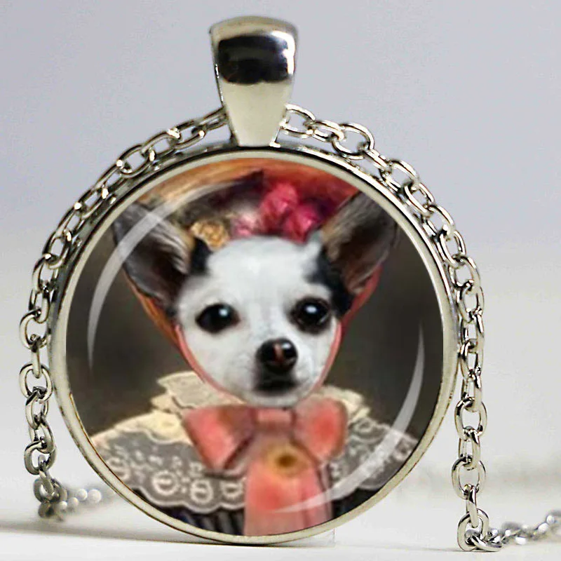 pcs chihuahua with bonnet altered art pendant dog glass dome necklace fashion steampunk jewelry charm unique women gift