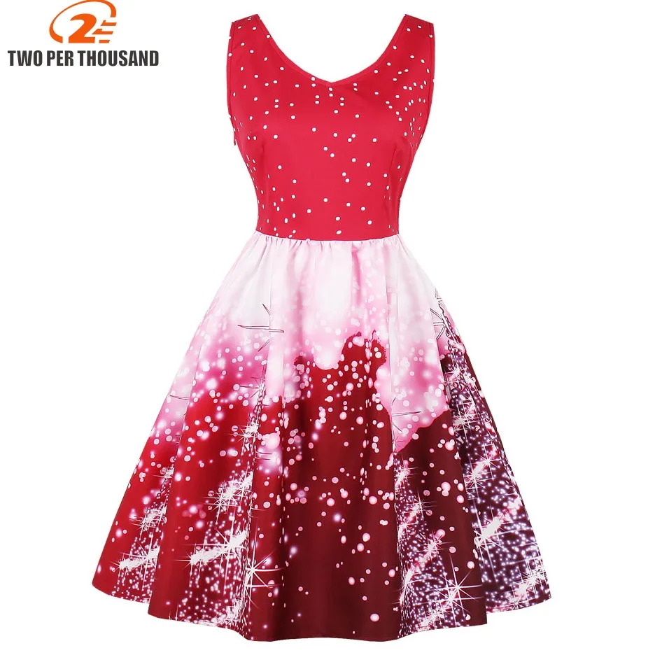 

S-4XL Plus Size New Women Christmas Sleeveless Snow View Blue Print Vintage Dress Retro Robe Vestidos Elegant Party Dress