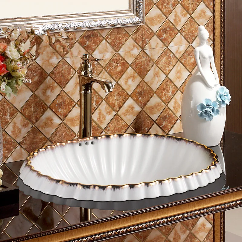 Seashell Europe Vintage Style Ceramic Art Basin Sink Counter Top Wash