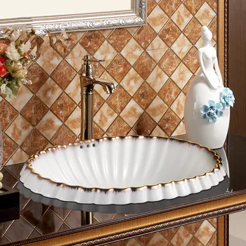 

Seashell Europe Vintage Style Ceramic Art Basin Sink Counter Top Wash Basin Bathroom Sinks vanities taichung wash basin