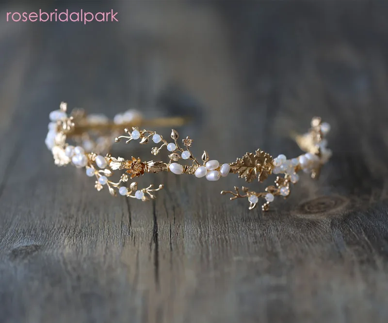 Винтажные золотые свадебные тиары-короны Rosebridalpark для невесты женские жемчужные