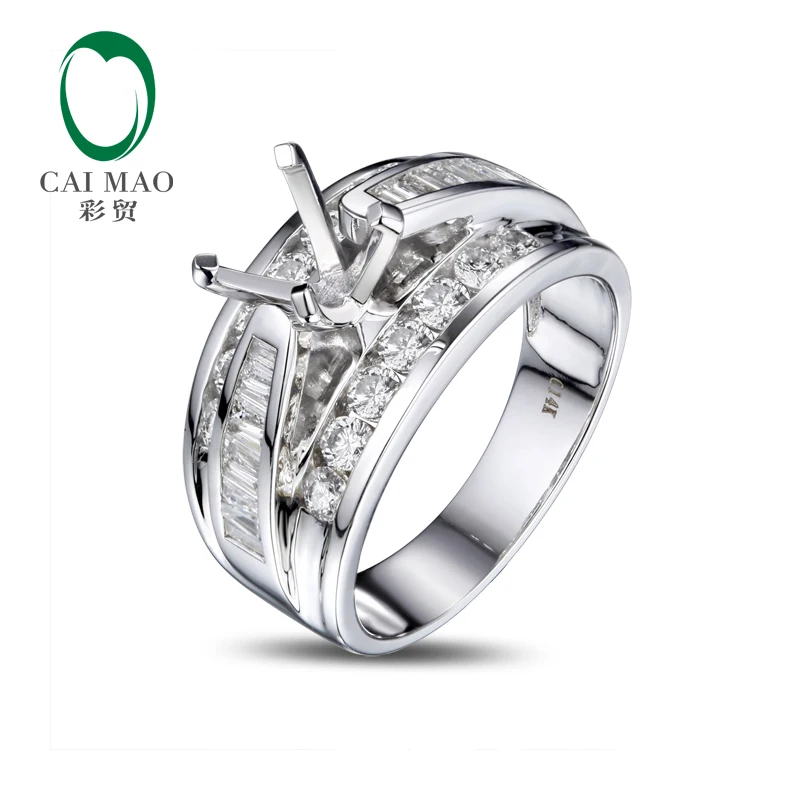 

6.5mm Round Cut Vinage Style Diamond Semi Mount Mens Ring 14k White Gold