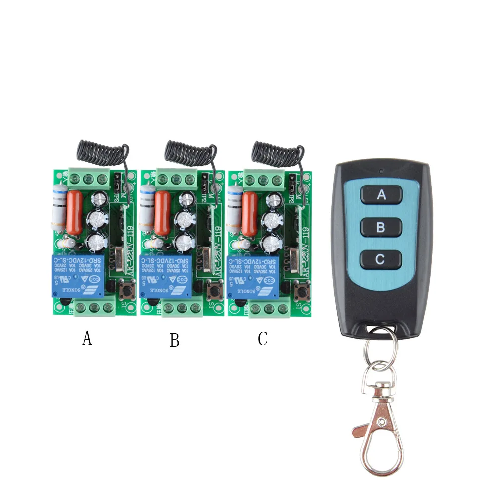 

315MHZ/433MHZ AC 220 V 1CH 10A Relay RF Wireless Remote Control Switch Wireless Light Switch ; 3PCS Receiver + 1 PCS Transmitter