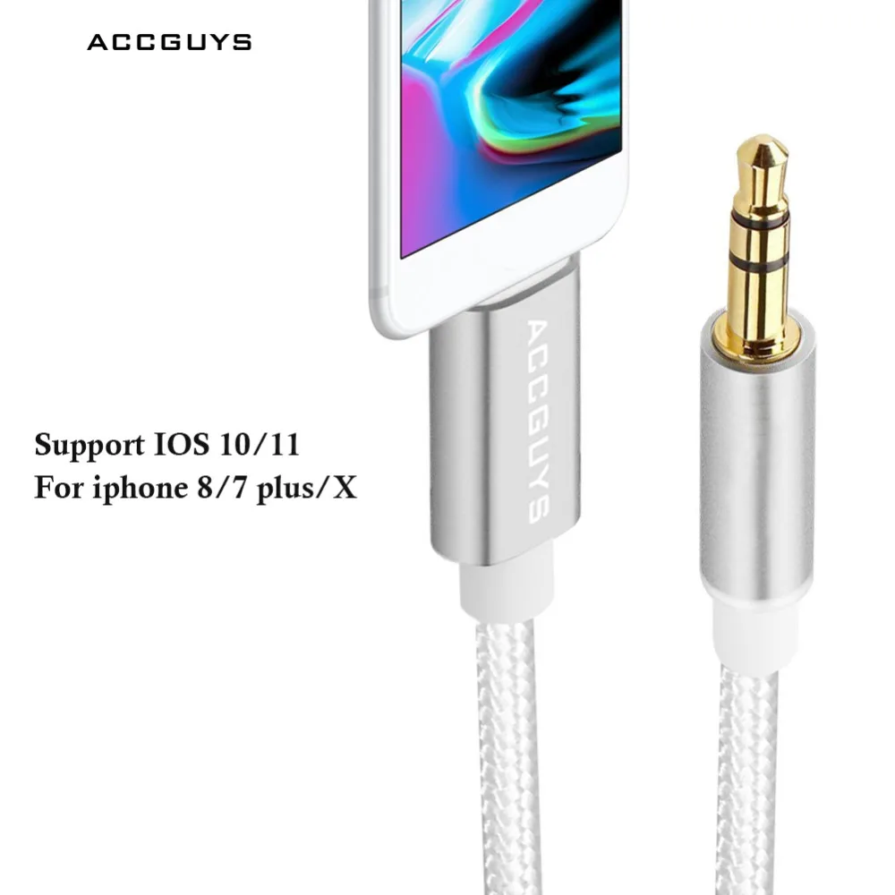 ACCGUYS For iphone X to 3.5 mm male headphone jack adapter 1m AUX Audio