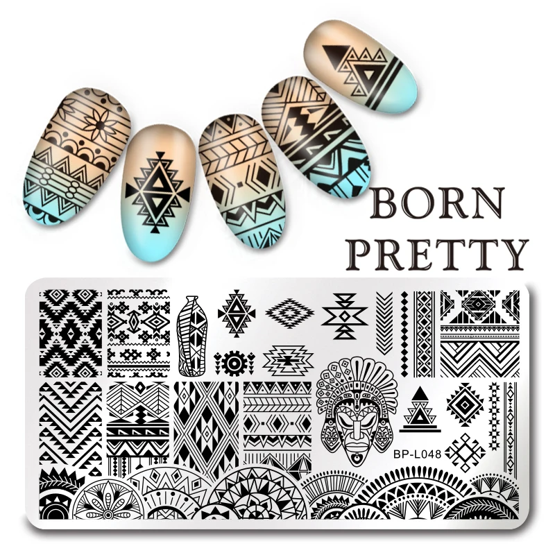 Born pretty 12*6 см Прямоугольник Ногтей Штамповка Плиты Национальное Меньшинство Модель Ногтей Маникюр Шаблона BP-L048