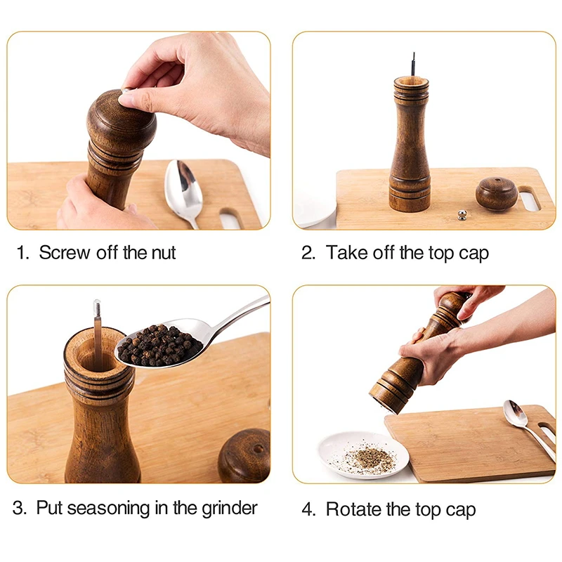 9inches Spice and Pepper Grinders Kitchen Seasoning Wooden Jar Manual Salt  Pepper Shakers Spice Grinder Mill for BBQ Cooking - AliExpress