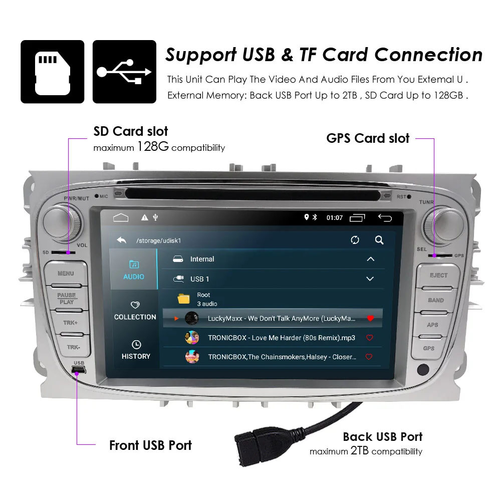 Cheap 2 din 2G+16G Android 9.0 Quad Core Car DVD Player GPS Navi for Ford Focus Galaxy Audio Radio Stereo wifi Head Unit 1024*600 5