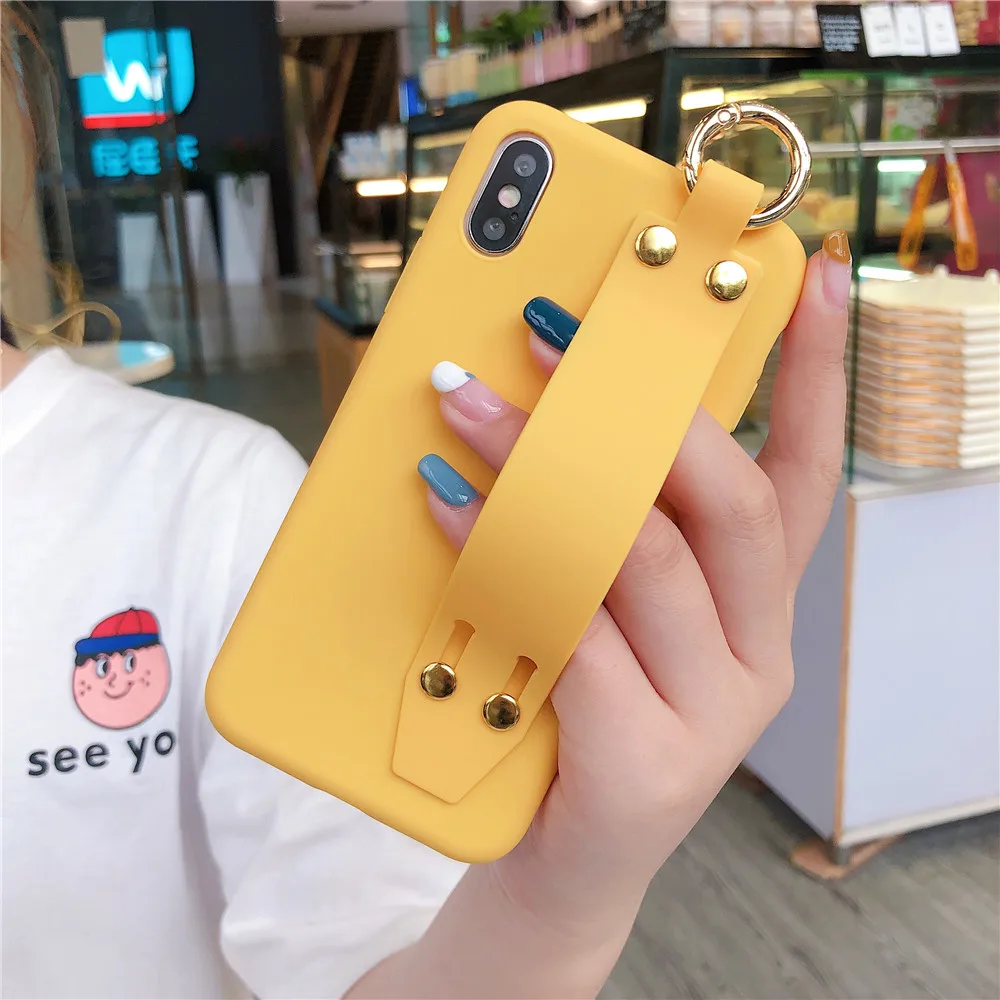 

Wrist Strap Cases For iPhone7 7plus Lady Plain Color Phone Case For iPhone6S 6plus Matte Soft TPU Silicone Cover for iphone 8 8P