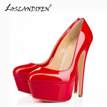 

LOSLANDIFEN Platform Women Pumps Extremely High Heels Shoes Sexy Patent Leather Woman Wedding Party Shoes Stiletto Red Pumps