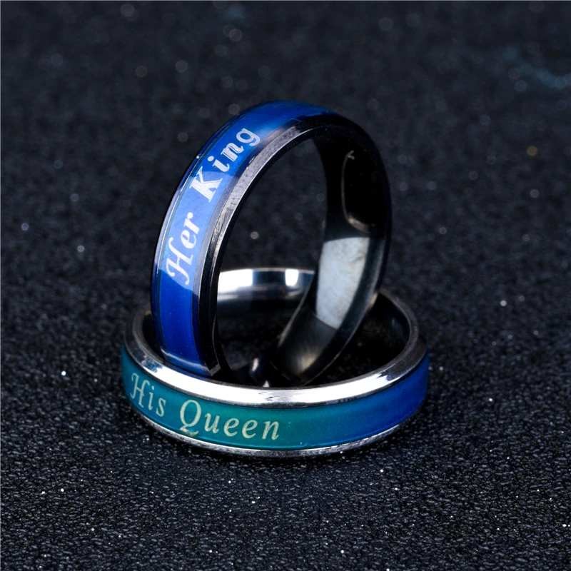 Temperature Mood Emotion Feeling Change Stainless Steel RingS Color His Queen Her King Women Men Couple Ring