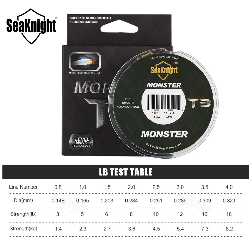 Фторуглеродная рыболовная леска SeaKnight MONSTER T3 100 м Новое поступление 2019
