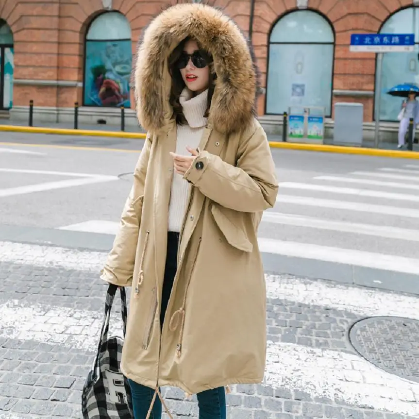 Fourrure À Mode Veste Coton khaki Réel Mince Manteau Parkas De Chaud Vers Bas Hiver Col Lâche Outwear Femmes Le Épaissir Capuchon L1402 Oversize Black 8PSIwxT