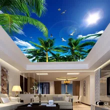Пользовательские 3D фото обои голубое небо и белые облака кокосовое Ёлки Чайка Спальня Гостиная потолок фреска обои живопись