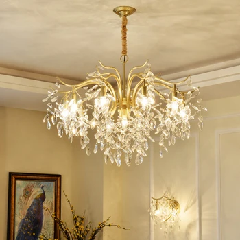 

Modern Minimalist Chandelier Living Room Diningroom Light Creative Art Chandelier European Bedroom Gold Crystal Chandelier Light