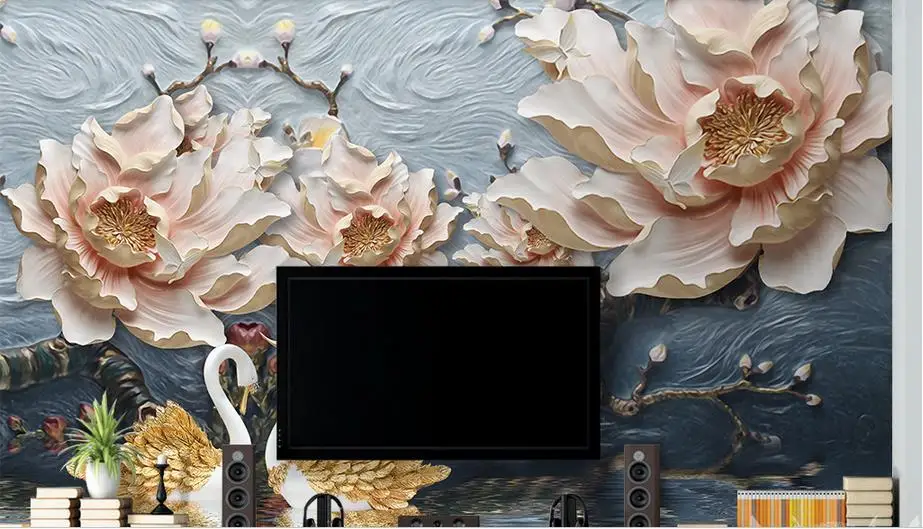 

Custom photo wallpaper 3d living room TV sofa rich stereoscopic relief Flowers large mural 3d wall murals wallpaper new 2017