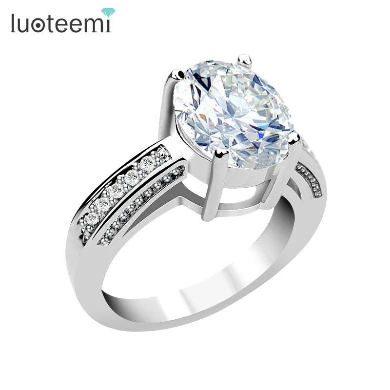 

LUOTEEMI 2 Carat Perfect Oval Cut Clear Cubic Zircon Prong Setting Women Wedding Jewelry Bridal Rings New Fashion Jewelry