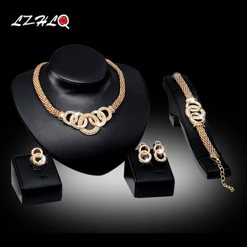 

LZHLQ 2020 Fashion Brand Jewelry Set Geometric Splice Circle Rhinestone Pendant Necklace Maxi Metal Plated Women Wedding Jewelry