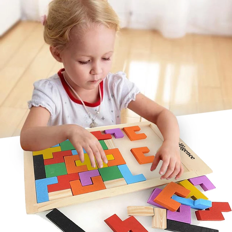 Wooden Tangram Brain Teaser Puzzle Toys Tetris Educational Kids Baby Child Toy 