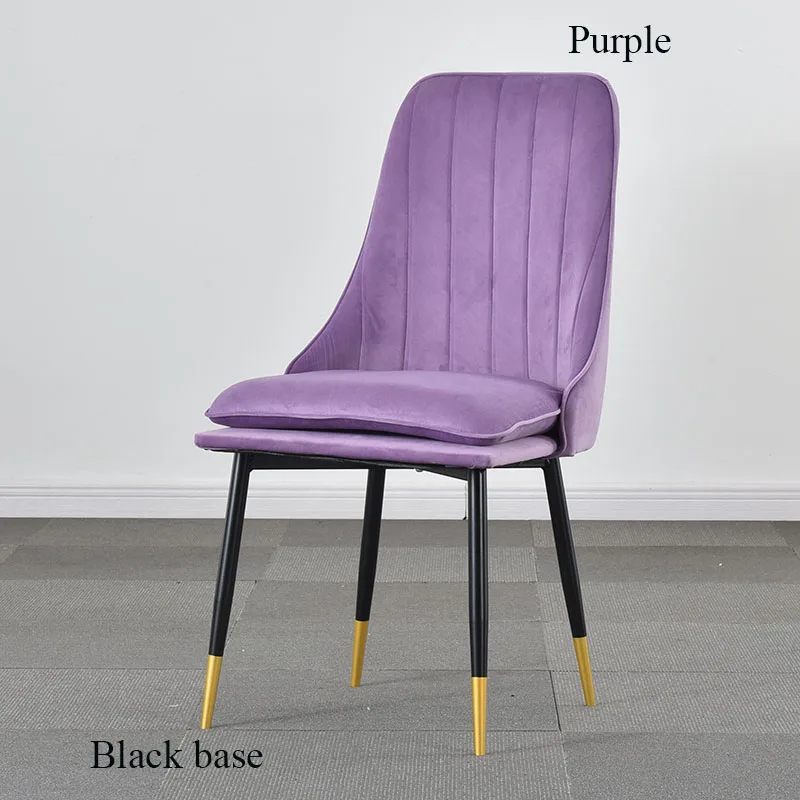 Black base Purple Современный минималистичный спонж Бархатный Чехол для стула ресторана Простой Pu китайский железный стул деревянный кухонный стул для отдыха - Цвет: Black base Purple