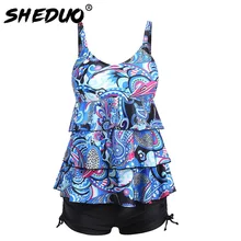 Танкини купальник с оборками размера плюс пышная многослойная юбка новое поступление сексуальный женский комплект бикини цветочный принт Купальник пляжный боди