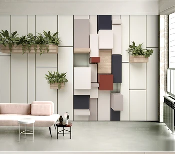 

Interior Decoration Self-definition Size 3d geometric cube mosaic fresh green potted TV background wall Wall Painting Wallpaper
