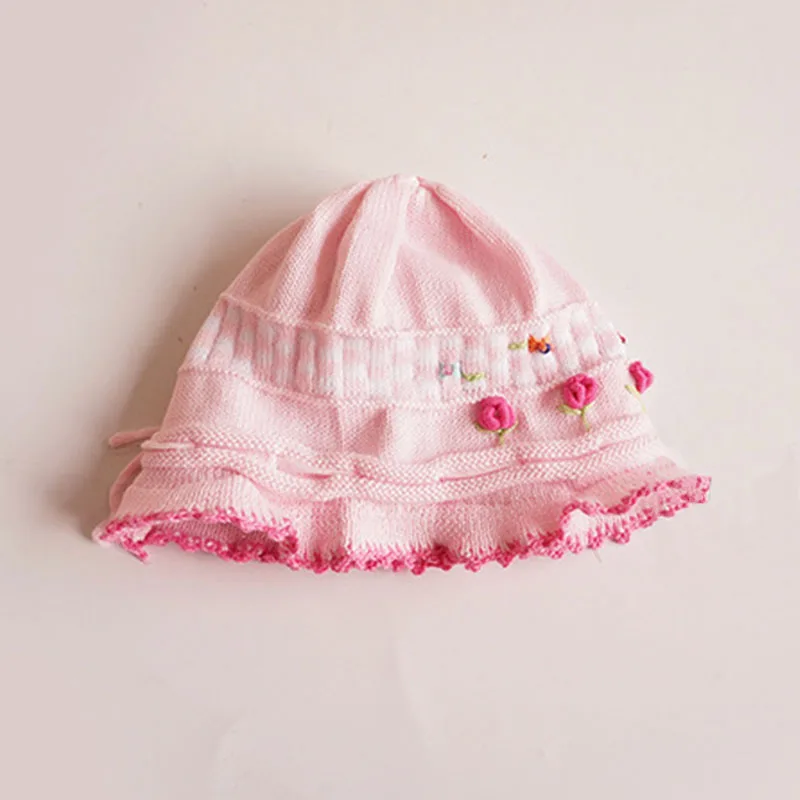 Flower Baby Girl Beanie Hat Crochet Lace Sweet Princess Cotton Cap Infant Newborn Girls Knitted Bonnet Soft for Spring Autumn (12)
