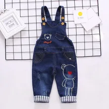 DIIMUU/Новинка; модные джинсовые комбинезоны для мальчиков; одежда для малышей; джинсовые штаны; повседневная детская одежда; милые брюки для малышей; длинные штаны