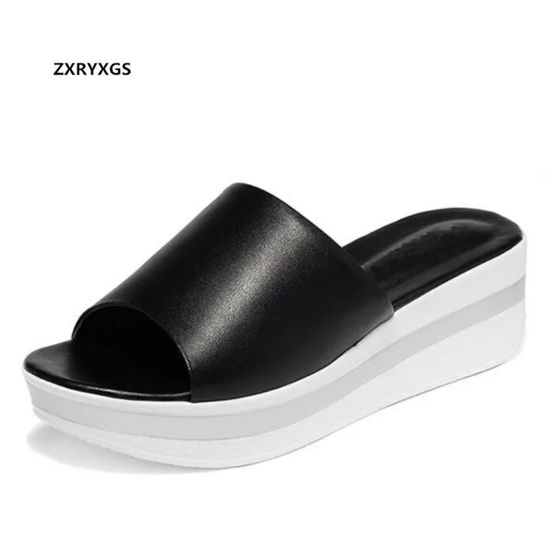 

2019 New Summer Cow Leather Shoes Women Sandals Fashion Shoes Platform Wedges Sandals Casual Women Slippers High Heel sandals