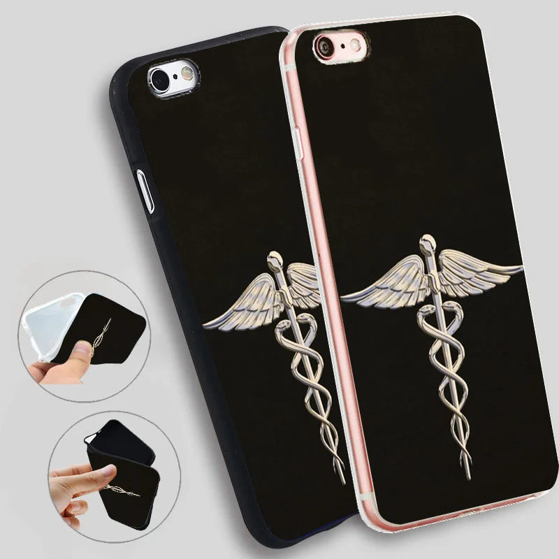 

Caduceus Medical Symbol Clear Phone Cover For iphone 7 7plus 8 8plus X Case For iphone 5 5S XR XS Max SE 6 6S Plus Cases