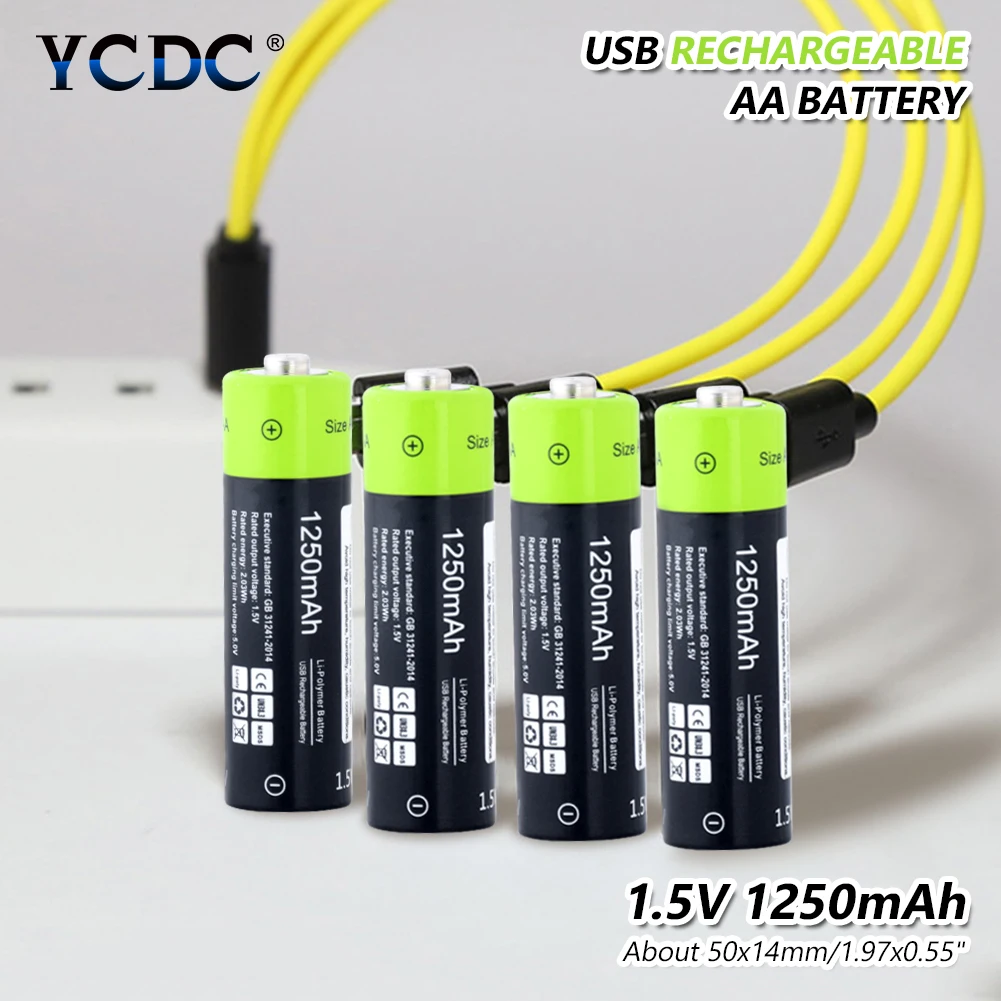 

4 Pcs Rechargeable 1250mAh Micro USB AA Batteries 1.5 V Remote Controls Mini Fan Lithiun Polymer Battery + USB Cable Charger