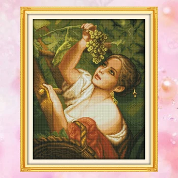 

Joy Sunday crossstitch diy set plucking grapes girl DMC14CT11CTcottonfabric needlework kits painting gift art factory wholesale