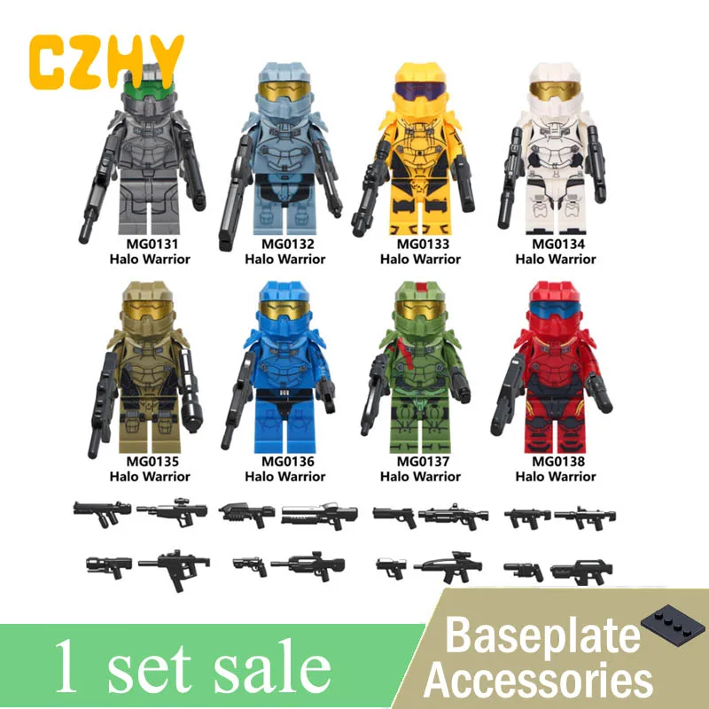

Sets sale Halo Spartan Soliders Hot Game Series With Weapons Bricks Gift Toys Compatible with Legoe Minifigured KF6043 MG0131