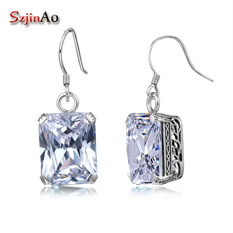 

Szjinao Fashion Korea Wedding Earrings White Create Zircon 925 Sterling Silver Earrings for Women Vintage Jewelry Wholesale