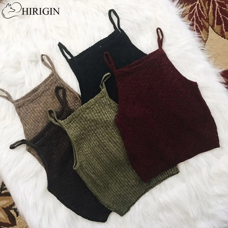 

HIRIGIN Summer Autumn Women Vest Crop Tops 2017 Sleeveless Tank Top Slim Knitted Vest Female Tee Knitwear Camis