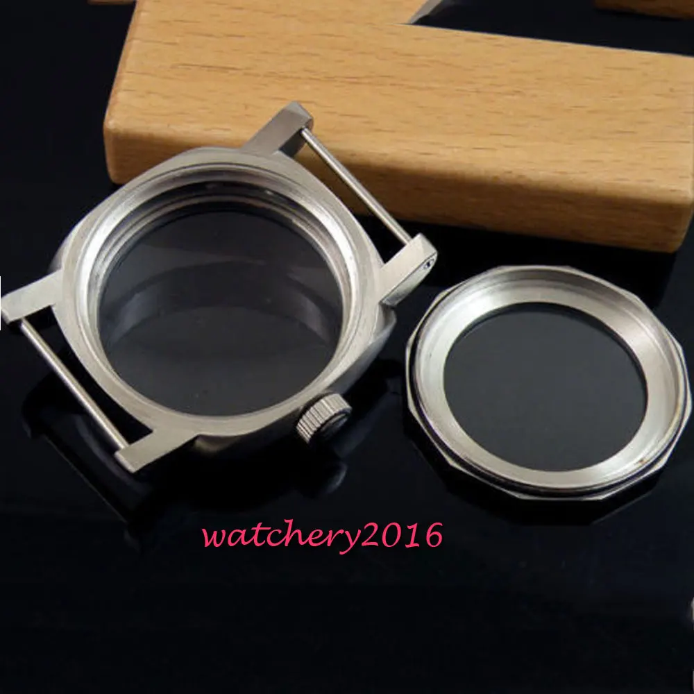 Polished 44mm Corgeut stainless steel black PVD case fit eta 6497 6498 movement watch case
