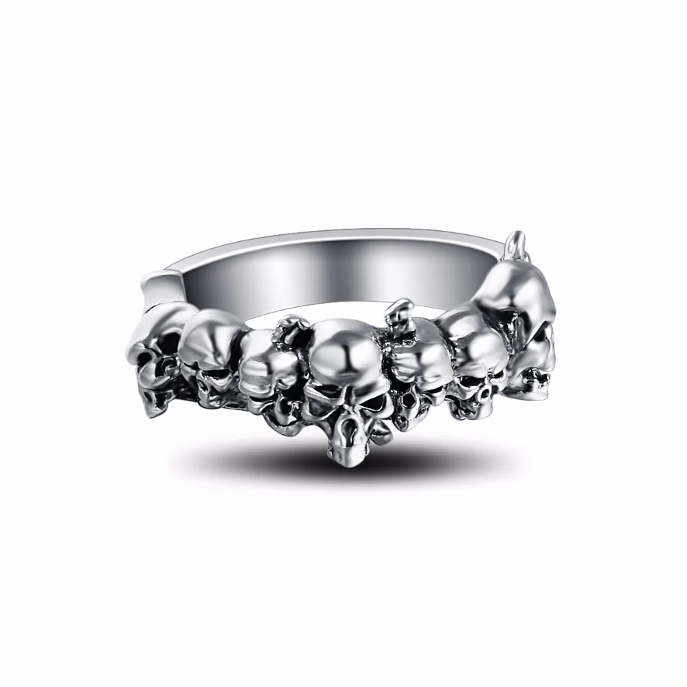 Graduation Pinky Cool Boho Silver Gothic Punk Skull Big Adjustable Rotating Bikers Motorcycle Skull Band Rings Men Boy Jewelry